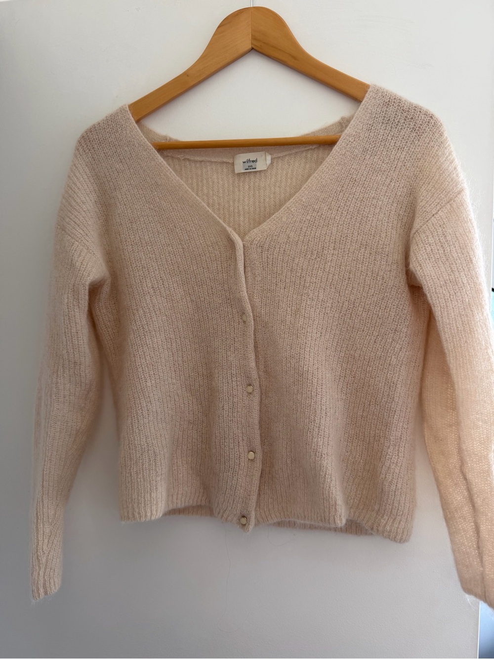 Aritzia Wilfred mohair Cream V-Neck Button Cardigan Sweater